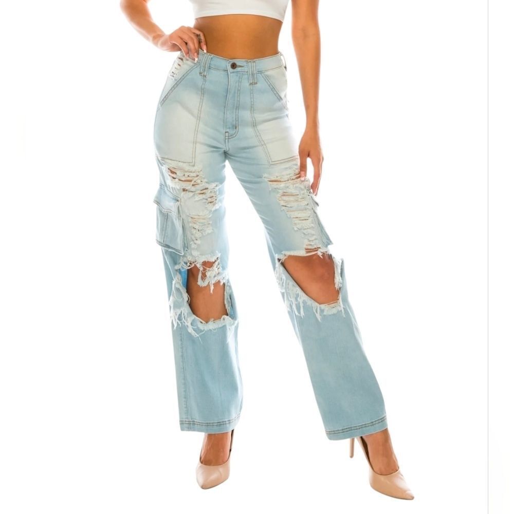 Aphrodite High Rise Distressed Cargo Jeans